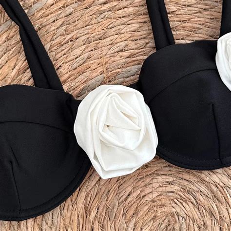 Womens Floral Accent Bikini Set Two Piece Swimwear Black On Luulla