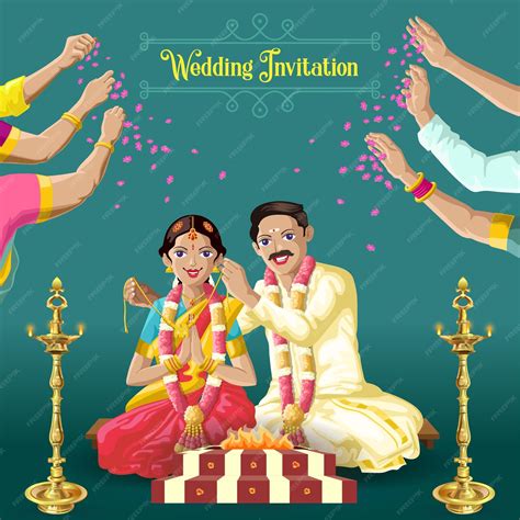 Premium Vector Indian Tamil Wedding Invitation Bride And Groom With