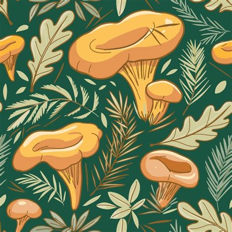 Premium Vector Chanterelle Mushrooms Seamless Pattern Design Vector