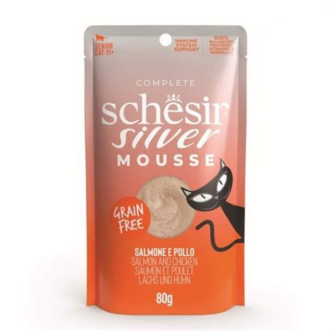 Schesir Silver Wet Cat Food Senior Salmon Chicken Mousse 80g Cat