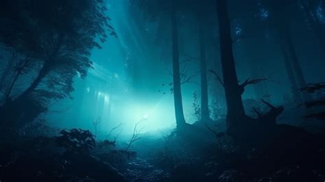 Premium AI Image | Night magical fantasy forest magical lights in the ...