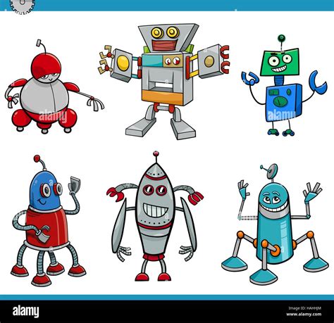 Cartoon Illustration Of Robot Or Droid Fantasy Characters Set Stock