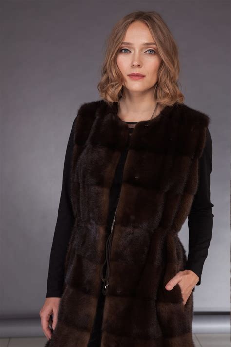 Long Natural Brown Mink Fur Vest Handmade By NordFur