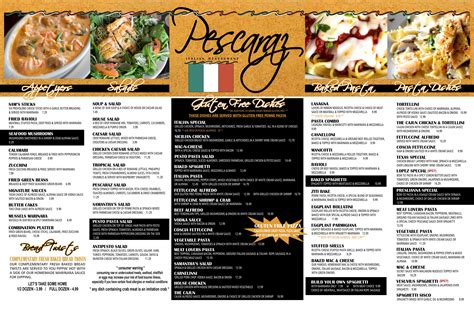 Dinner Menu Amarillo Tx Pescaraz Italian Restaurant