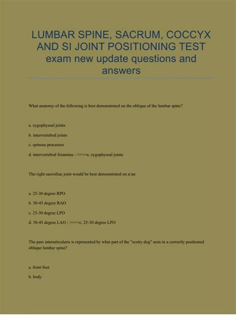 Lumbar Spine Sacrum Coccyx And Si Joint Positioning Test Exam New