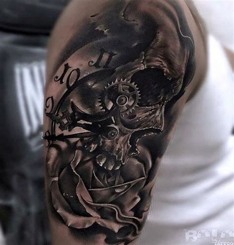 Clock Skull Rose Sleeve Tattooideas Clock Skull Ro