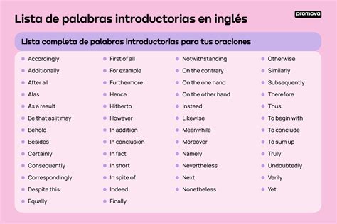 Lista De Palabras Introductorias Promova Grammar