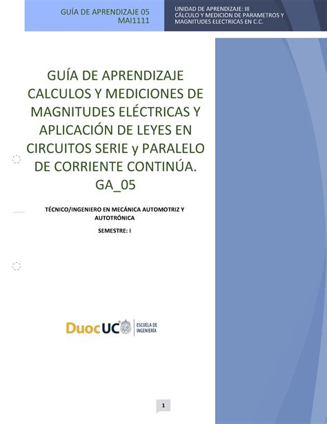 Guia De Aprendizaje N Clculo Y Medicion De Parametros Y