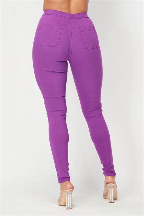 Super High Waisted Stretchy Skinny Jeans Purple