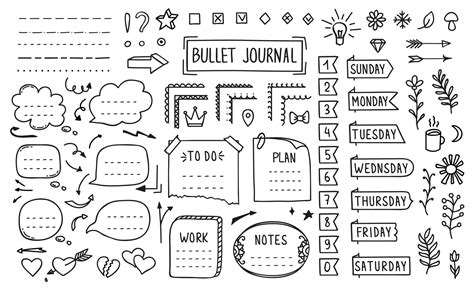 Bullet Journal Doodle Diary Elements Stickers 11353434 Vector Art At