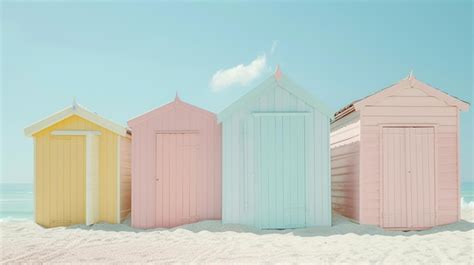 Premium Photo Pastel Beach Huts Retro Beach Scene