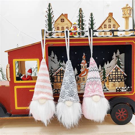 3Pcs Gnomos De Pelúcia Feitos À Mão Árvores De Natal Ornamentos Mini