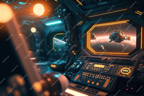 Premium AI Image | A futuristic space scene with a planet and a planet