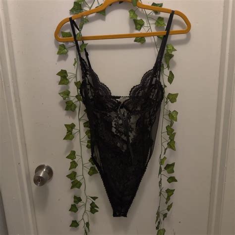 Large Black Lace Lingerie Bodysuit With A Ribbon Tie Depop