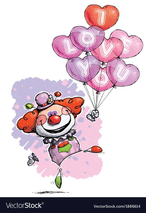 Clown With Heart Balloons Saying I Love You Vector Image