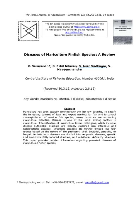 (PDF) Diseases of Mariculture Finfish Species: A Review