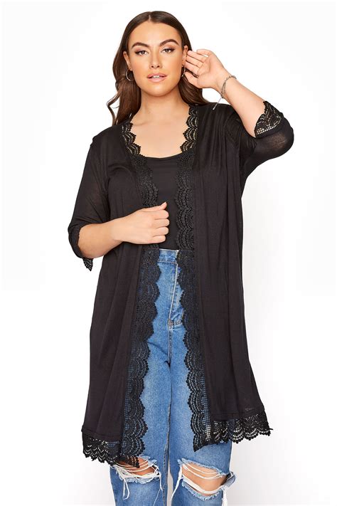 Black Lace Trim Cardigan Yours Clothing