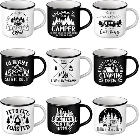 Mumufy 9 Pcs Enamel Camping Coffee Mugs 12 Oz Happy Campers