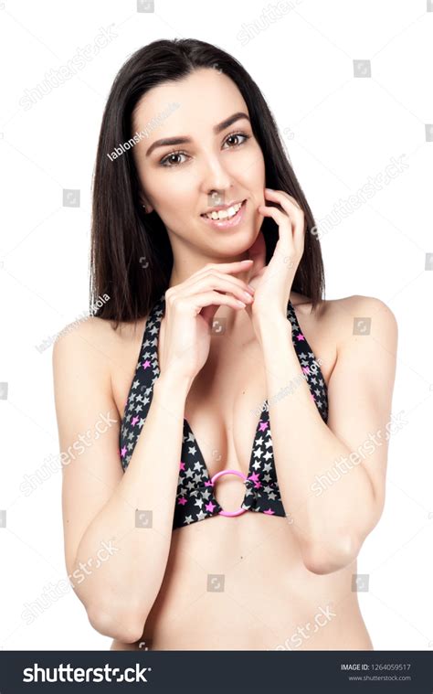 Beautiful Sexy Brunette Girl Swimsuit On Stock Photo 1264059517 Shutterstock