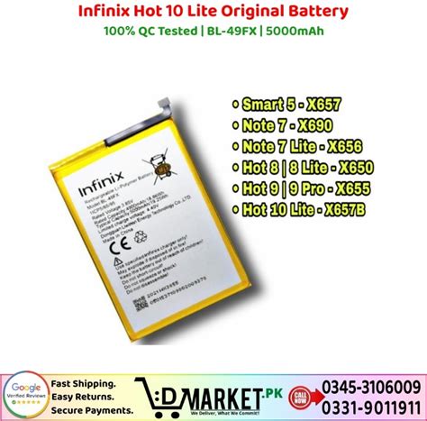 Infinix Hot Lite Original Battery Price In Pakistan