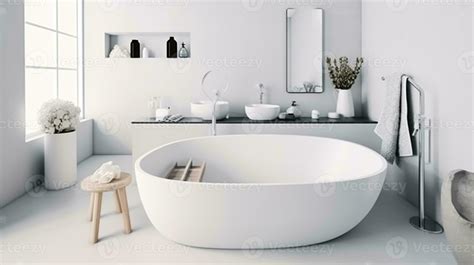 Modern White Bathroom Interior Design. Elegant Bathtub Counter Body ...