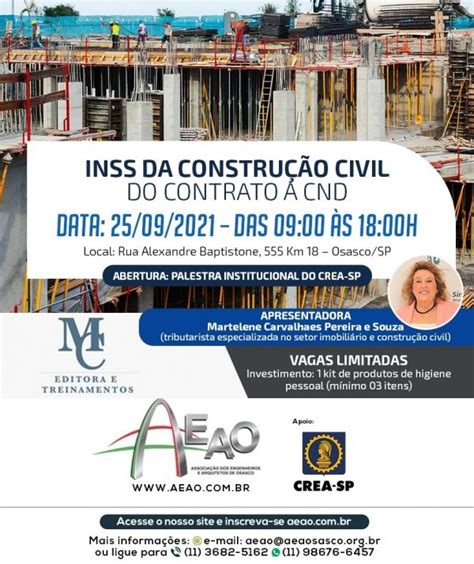 Curso Inss Da Constru O Civil Do Contrato Cnd Em Osasco Sympla