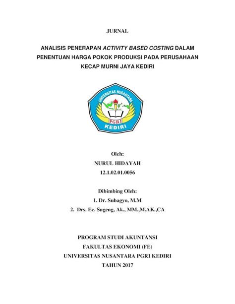 Pdf Analisis Penerapan Activity Based Costing Dalam Simki Unpkediri