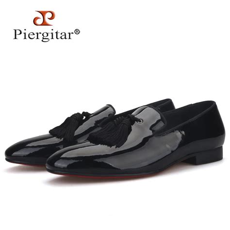 Piergitar Black Patent Leather Men Dress Shoes With Big Tassel Men