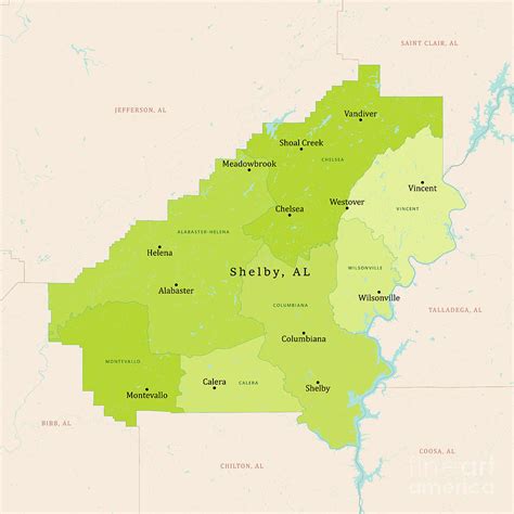 Al Shelby County Vector Map Green Digital Art By Frank Ramspott Fine Art America