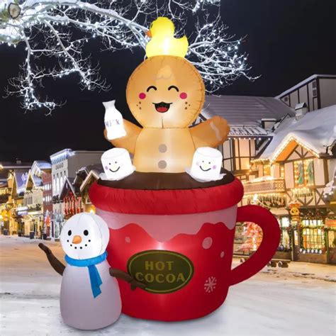 PEYTON 6FT INFLATABLE Gingerbread Man In Hot Cocoa Cup Scene With Cute Duck O 55 06