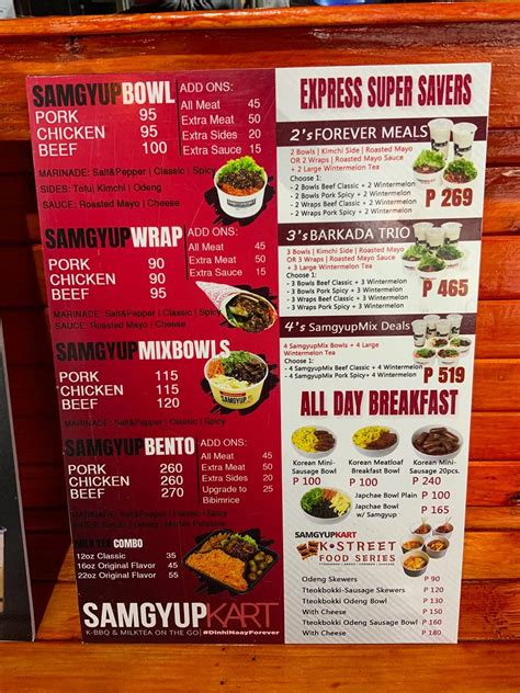 Menu At Samgyupkart Cebu Restaurant Cebu City