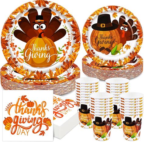 Amazon Pcs Thanksgiving Plates And Napkins Cups Fall Disposable