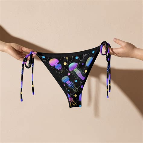 Jellyfish Print Recycled String Bikini Bottom Summer Holographic Clothing Sexy Beach Bikini
