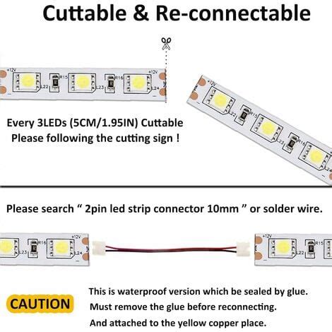 12V Ruban à LED Blanc froid 6500K 5 Mètres Flexible 300 LEDs 5050 SMD