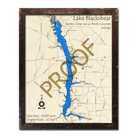 Lake Blackshear GA 3D Wood Map Nautical Wood Chart