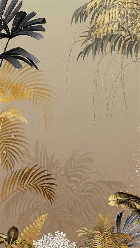 An Image Of A Painting With Gold And Black Leaves On It S Wallpaper