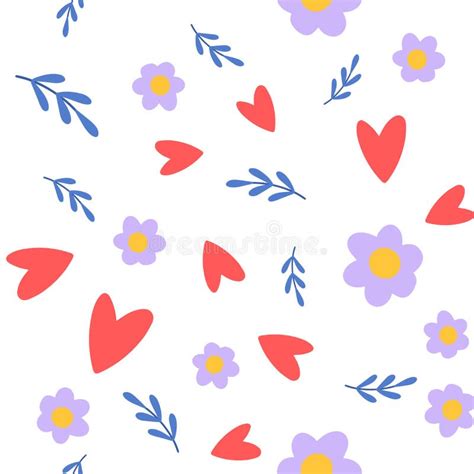 Flower And Heart Cute Seamless Pattern Vector Illustration For Fabric