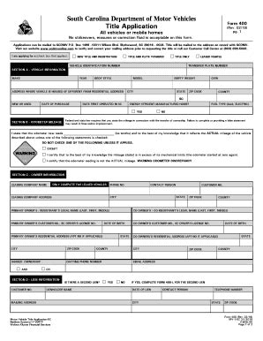 MV 1 SC Application And Registration For Title Motor Vehicle SC Fill