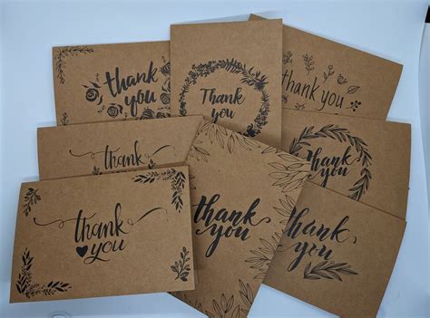 Kraft Thank You Cards 8 Pack Etsy