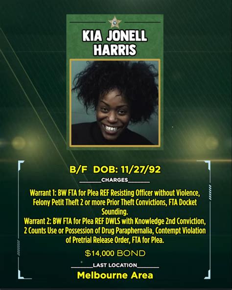 WHEEL OF FUGITIVE Brevard Sheriffs Office Names Kia Jonell Harris