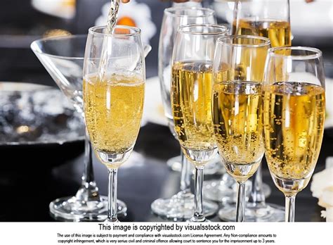 Luxury Champagne Glasses On Table In Restaurant Close Up