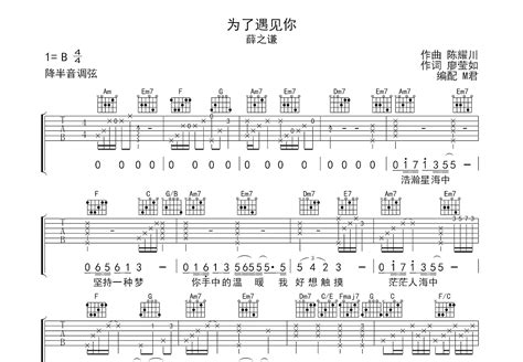 为了遇见你吉他谱薛之谦c调弹唱78专辑版 吉他世界