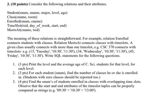 Solved 3 10 Points Consider The Following Relations And Chegg