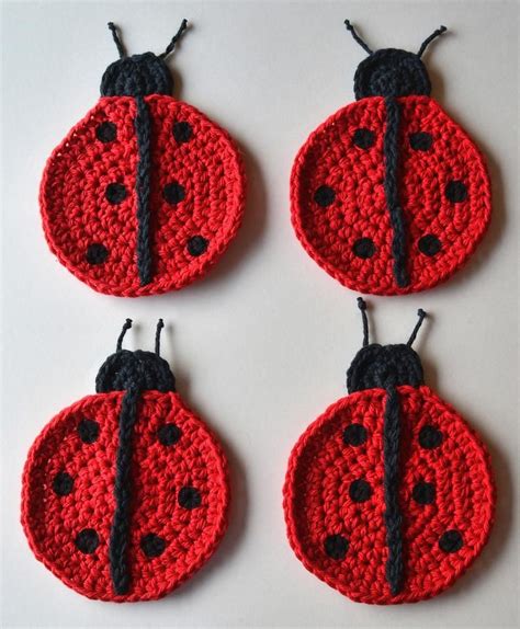 Crochet Pattern For Ladybug Coasters Pdf Fun Hostess Gift Summer