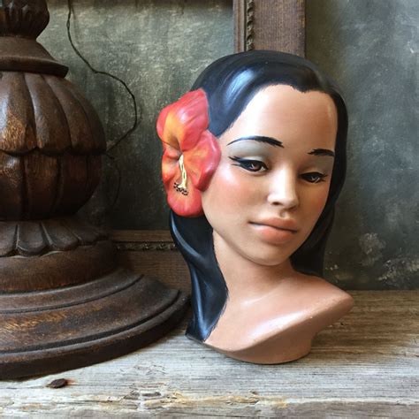 Polynesian Woman Vintage Ceramic Bust Hand Painted Pottery Etsy