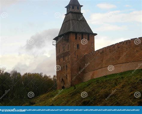 Red Brick Walls And Towers Of The Detinets Fortress Novgorod Kremlin