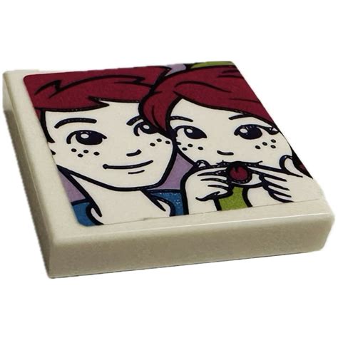 LEGO White Tile 2 X 2 With Boy And Girl Photo Sticker With Groove