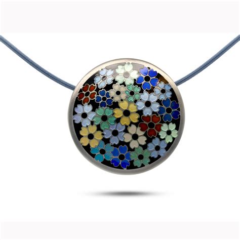 Jane Moore Contemporary Silver Enamel Round Flower Necklace By Jane