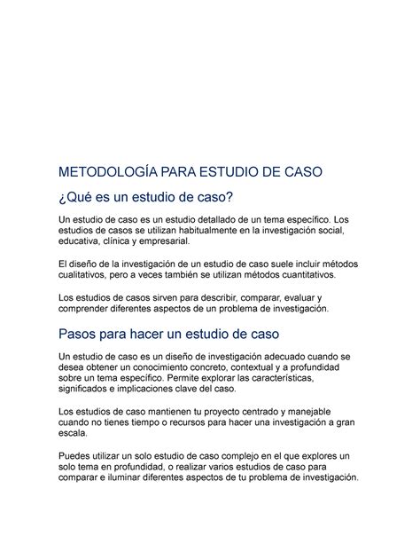 Metodología PARA Estudio DE CASO METODOLOGÍA PARA ESTUDIO DE CASO