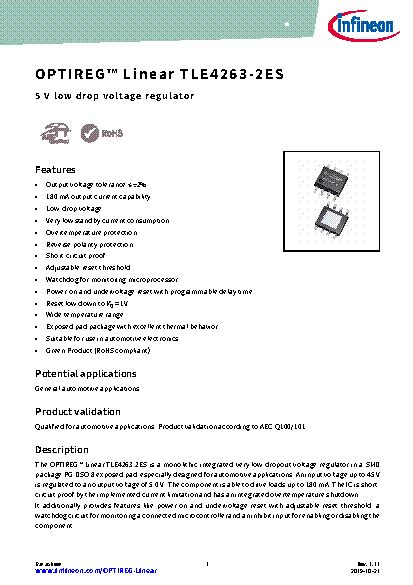 TLE4263 2ES Datasheet TLE4263 2ES Is A Monolithic Integrated Very Low